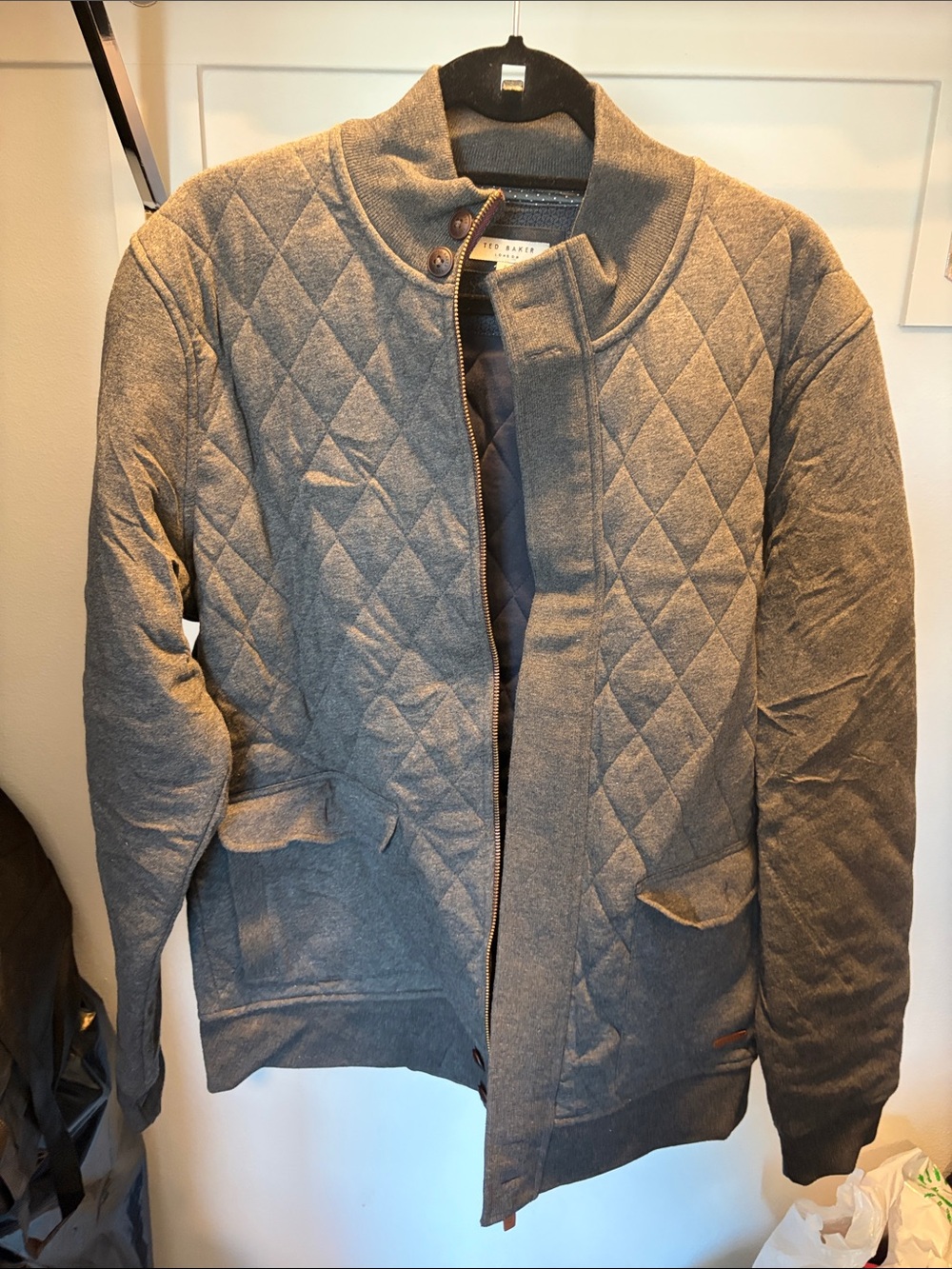 Ted Baker Quilted Bomber Jacket in Gray